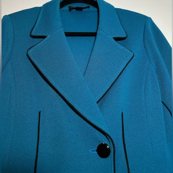 St. John Double Milano Knit Blazer with Silk Piping in Turquoise - Picture 2 of 6